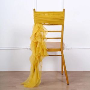 1 Set Mustard Yellow Chiffon Hoods With Ruffles Willow 250 Chair Sashes